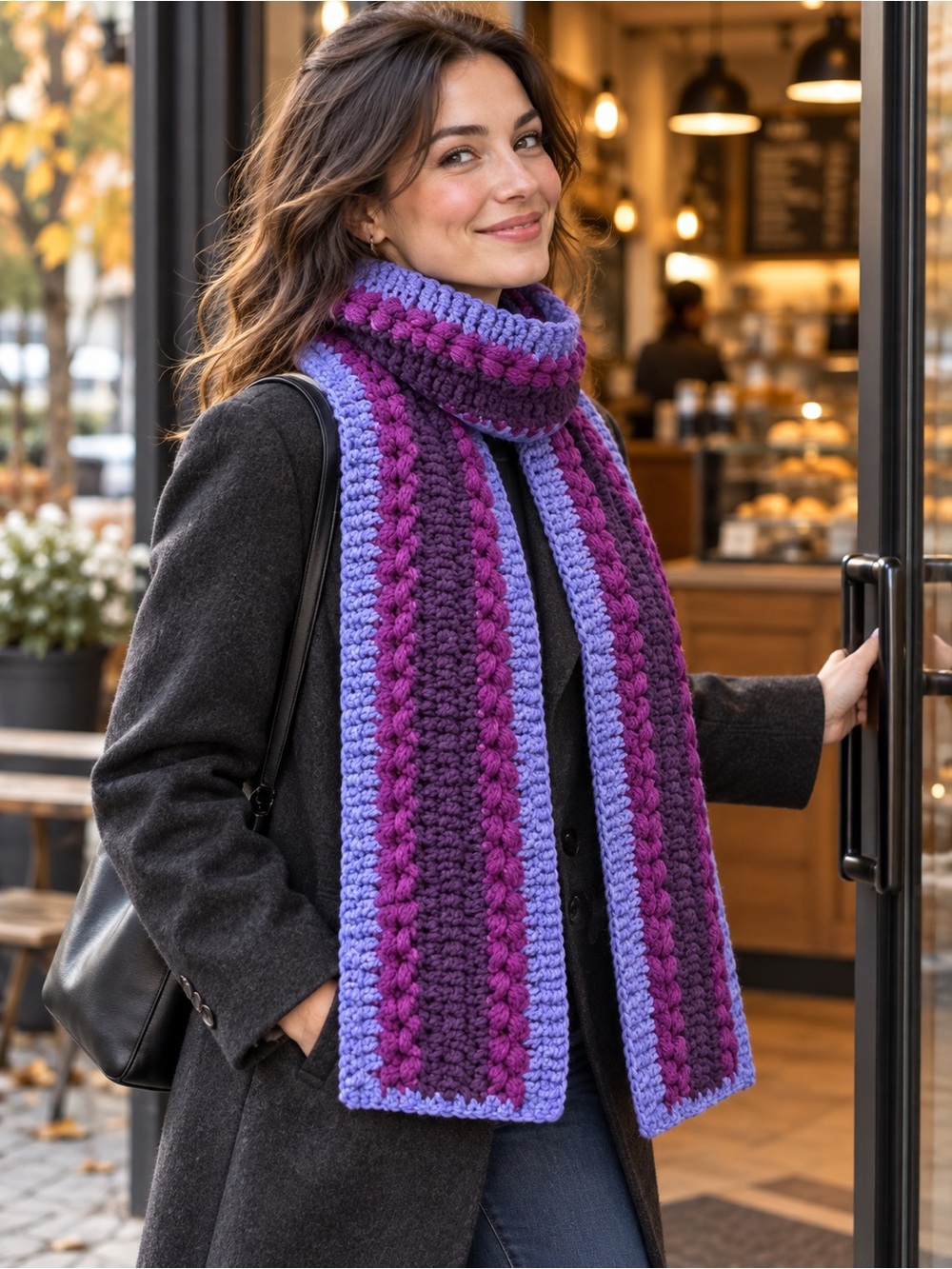 Handmade Purple Crochet Scarf Lavender Berry Textured Winter Accessory